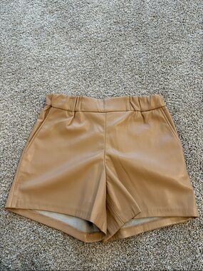 High-Rise Faux Leather Women’s Shorts in Tan